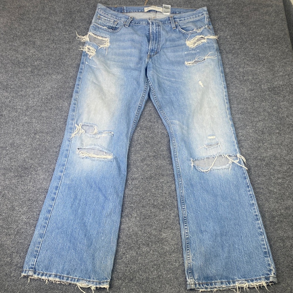 Levis 527 Low Boot Cut Jeans Mens 36x30 Distressed Light Wash Denim Mexico VTG